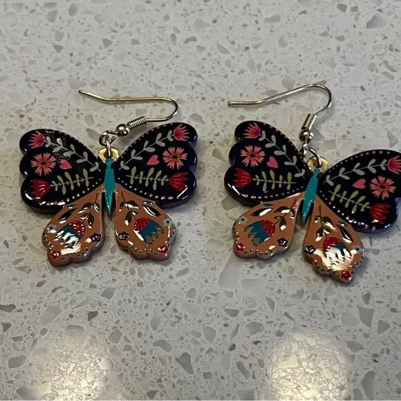 Acrylic Floral Butterfly Earrings - Picture 6 of 8